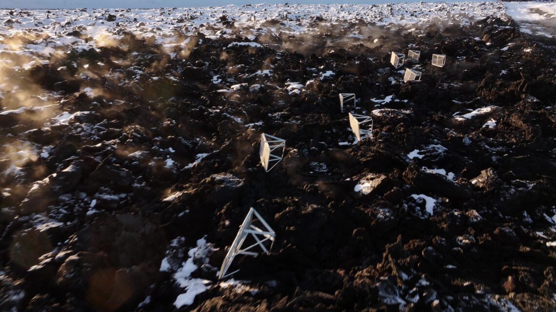 Steel structure designed to divert lava from a volcano