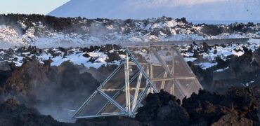 Steel structures divert volcanic lava