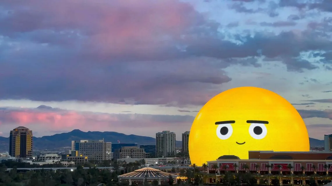 The Sphere las vegas as a giant yellow face