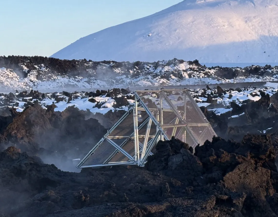 Steel structures divert volcanic lava